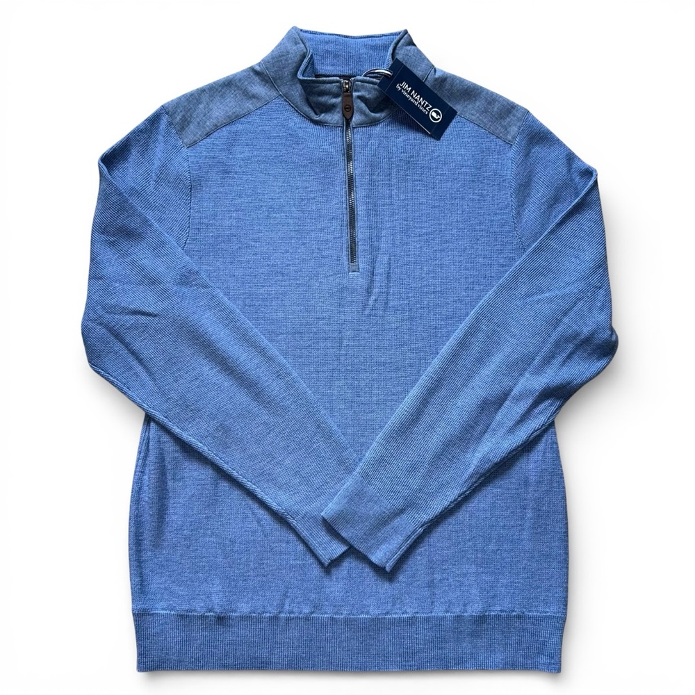 NWT Jim Nantz Vineyard Vines Sweater Grant Blue Merino Wool 1/2 Zip Golf Medium